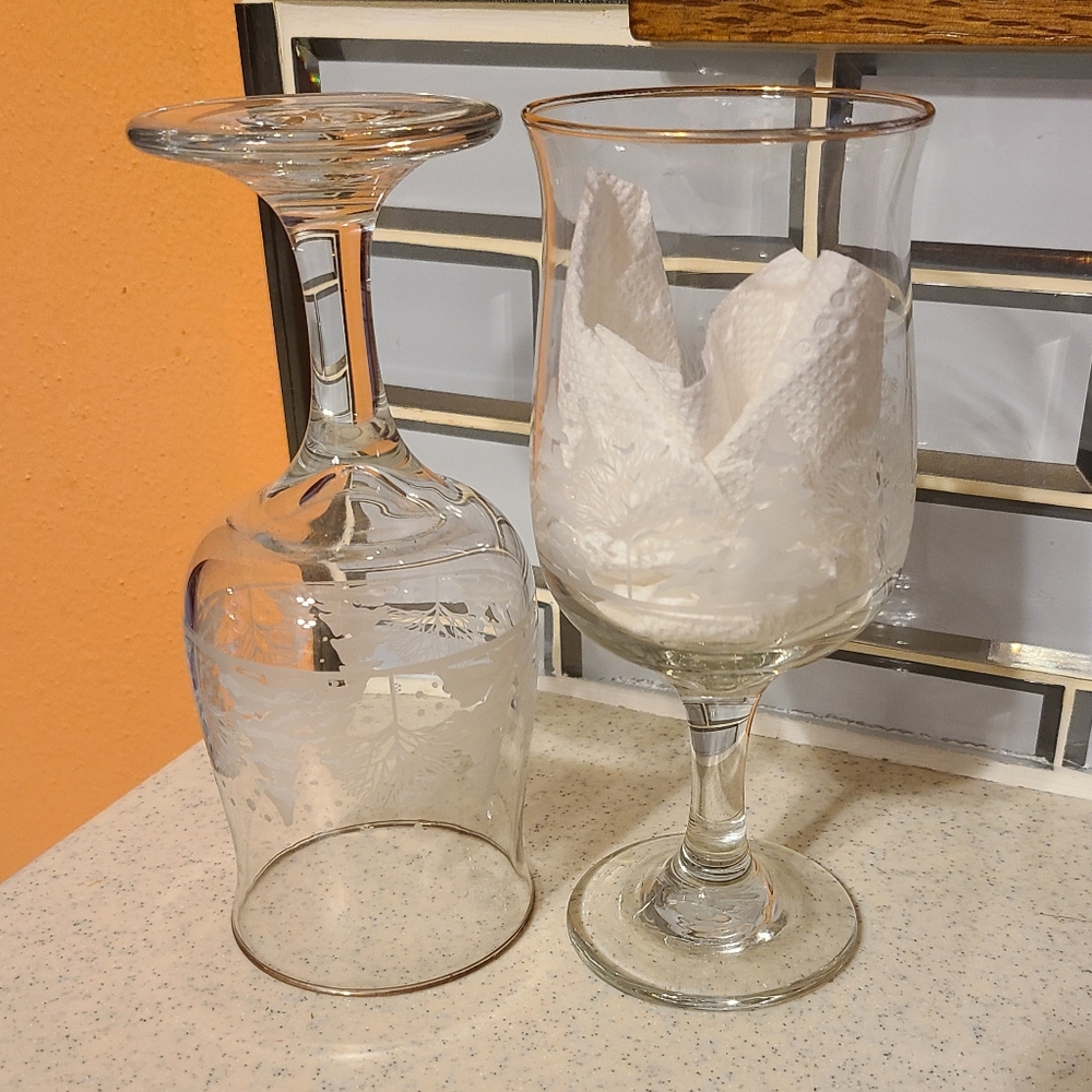 Elegant Etched Glassware Set 2 Glasses For Sale Total